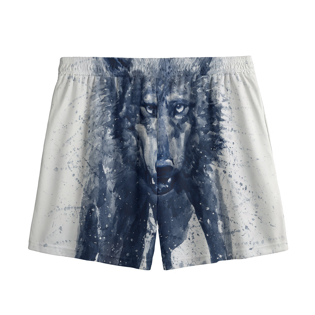 Watercolor Wolf Portrait Print Mesh Shorts