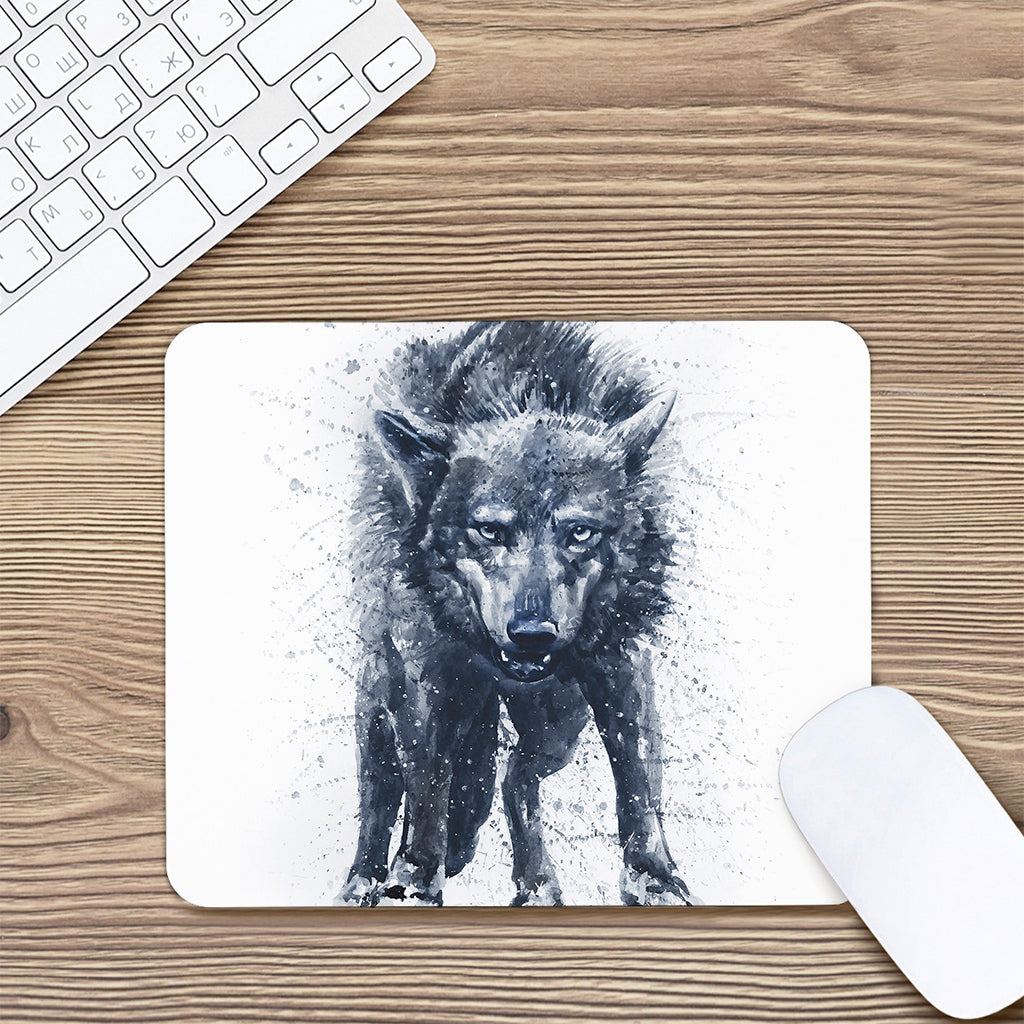 Watercolor Wolf Portrait Print Mouse Pad