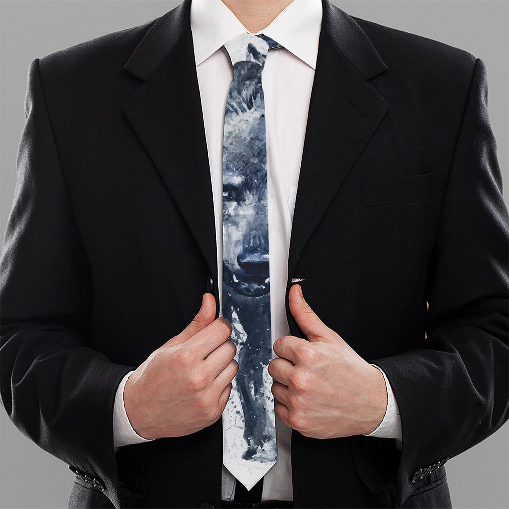 Watercolor Wolf Portrait Print Necktie
