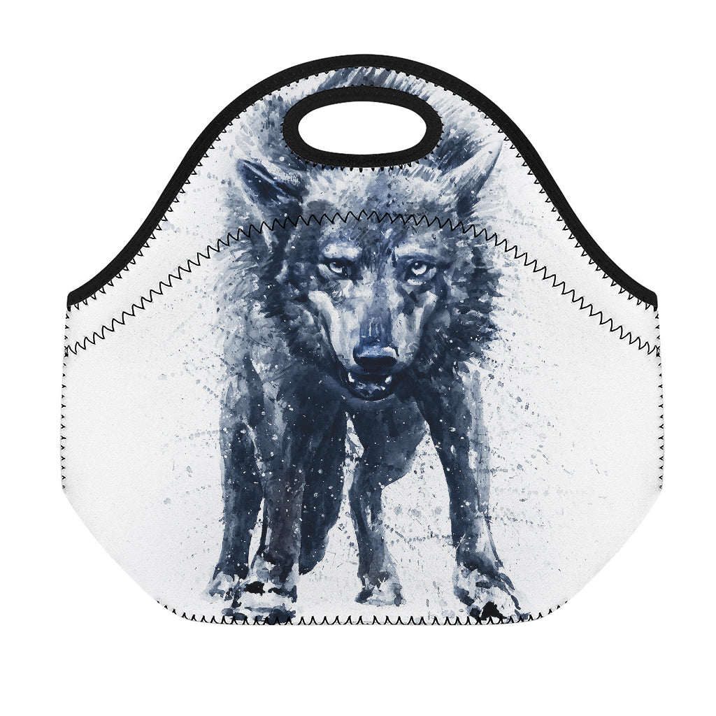 Watercolor Wolf Portrait Print Neoprene Lunch Bag