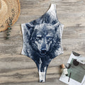 Watercolor Wolf Portrait Print One Shoulder Bodysuit