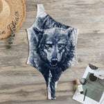 Watercolor Wolf Portrait Print One Shoulder Bodysuit