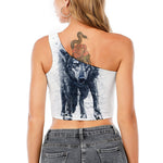 Watercolor Wolf Portrait Print One Shoulder Crop Top