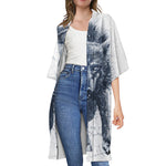 Watercolor Wolf Portrait Print Open Front Beach Cover Up