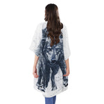 Watercolor Wolf Portrait Print Open Front Beach Cover Up