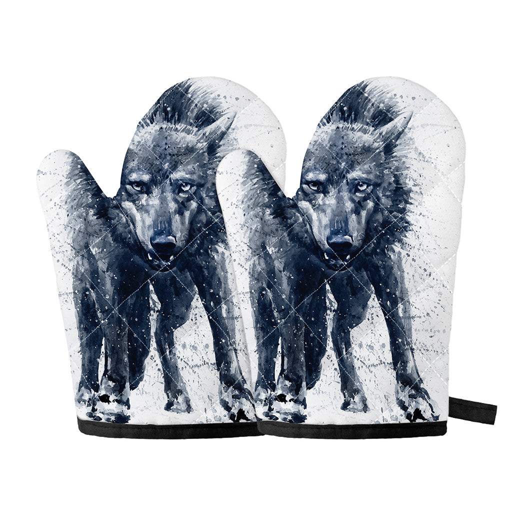 Watercolor Wolf Portrait Print Oven Mitts