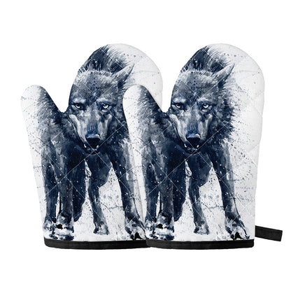 Watercolor Wolf Portrait Print Oven Mitts
