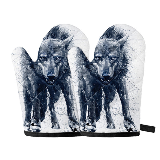 Watercolor Wolf Portrait Print Oven Mitts
