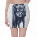 Watercolor Wolf Portrait Print Pencil Mini Skirt
