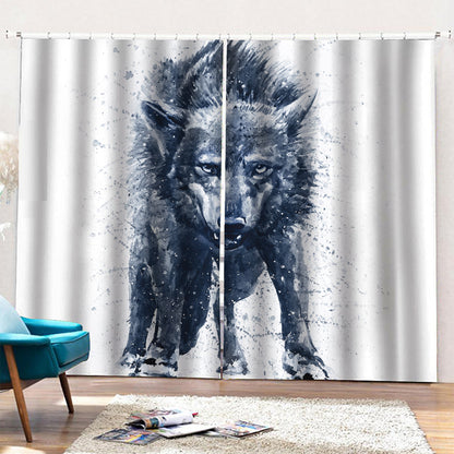 Watercolor Wolf Portrait Print Pencil Pleat Curtains