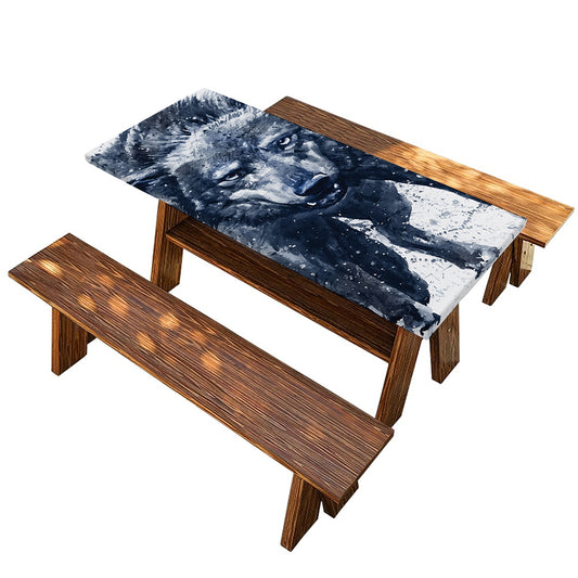 Watercolor Wolf Portrait Print Picnic Table Cover