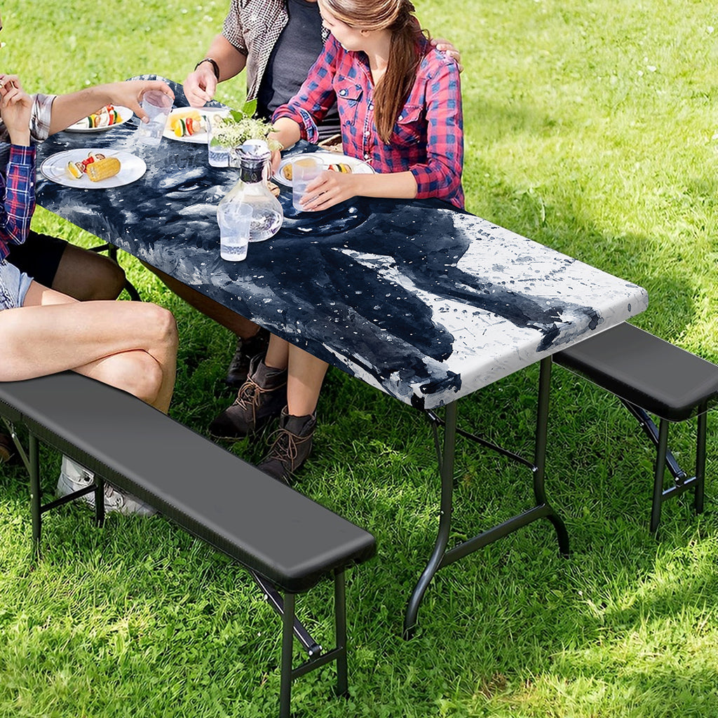 Watercolor Wolf Portrait Print Picnic Table Cover