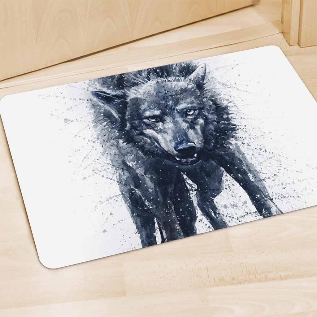 Watercolor Wolf Portrait Print Polyester Doormat