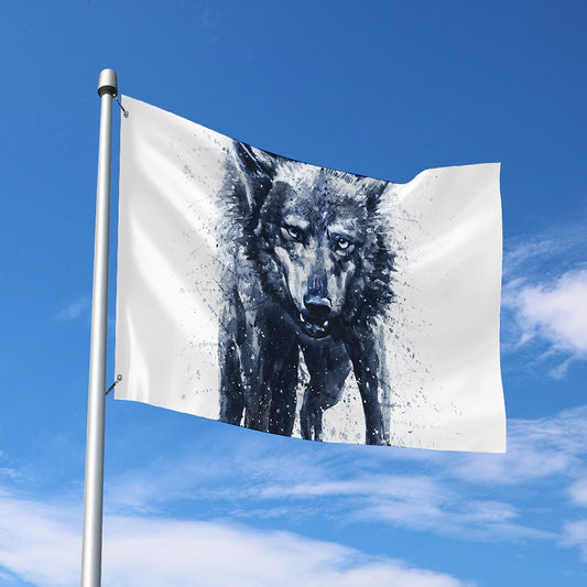 Watercolor Wolf Portrait Print Polyester Flag