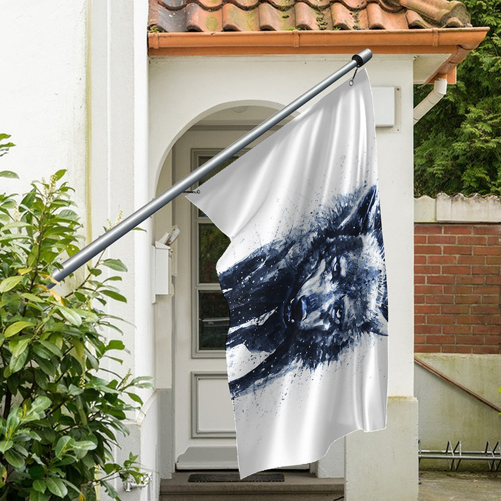 Watercolor Wolf Portrait Print Polyester Flag