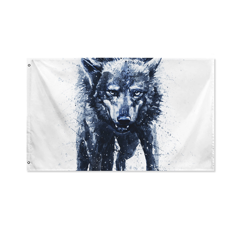 Watercolor Wolf Portrait Print Polyester Flag