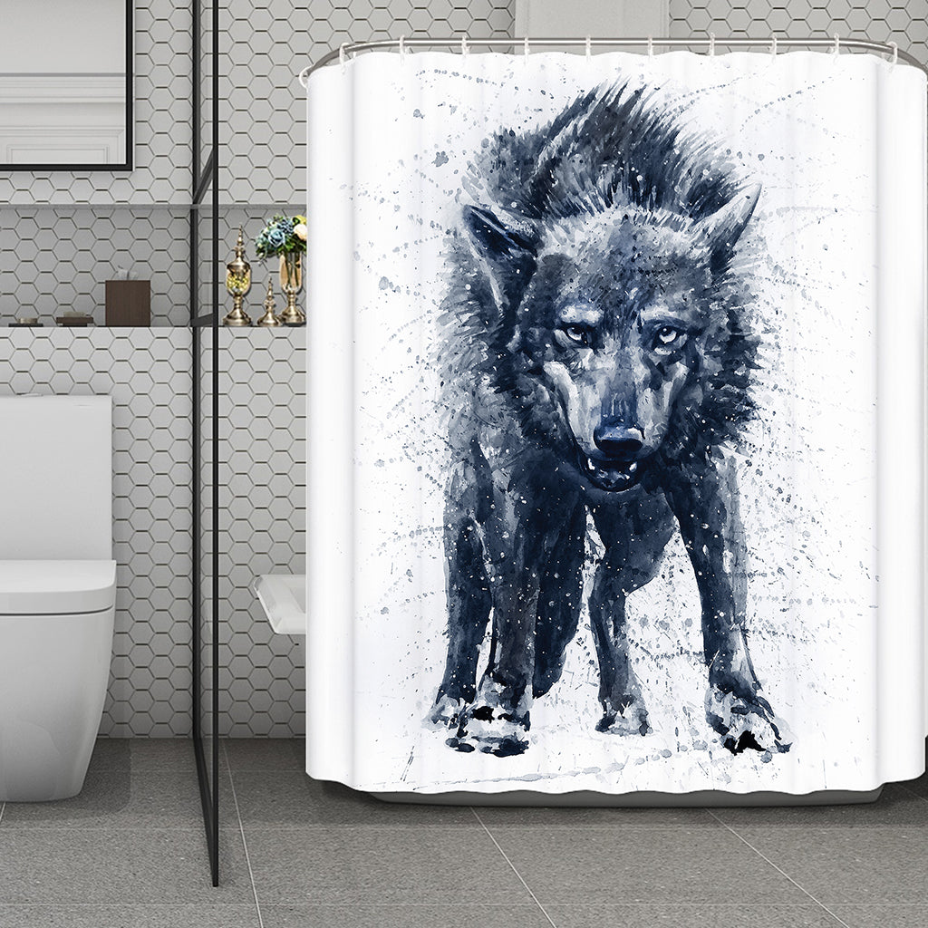 Watercolor Wolf Portrait Print Polyester Shower Curtain