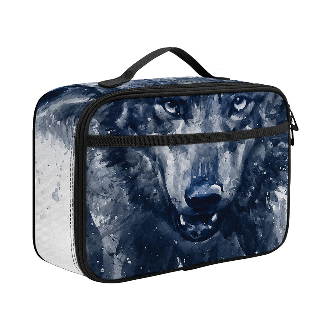 Watercolor Wolf Portrait Print Portable Lunch Bag