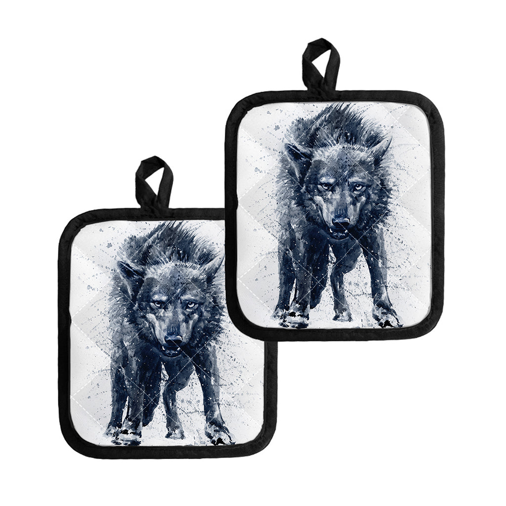 Watercolor Wolf Portrait Print Pot Holders
