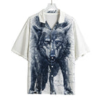 Watercolor Wolf Portrait Print Rayon Hawaiian Shirt