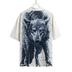 Watercolor Wolf Portrait Print Rayon Hawaiian Shirt