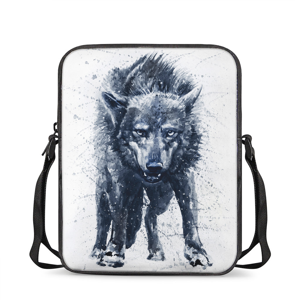 Watercolor Wolf Portrait Print Rectangular Crossbody Bag