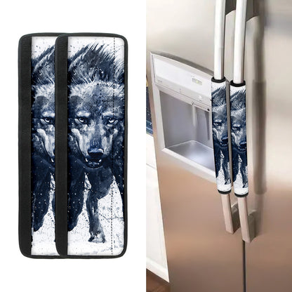 Watercolor Wolf Portrait Print Refrigerator Handle Covers