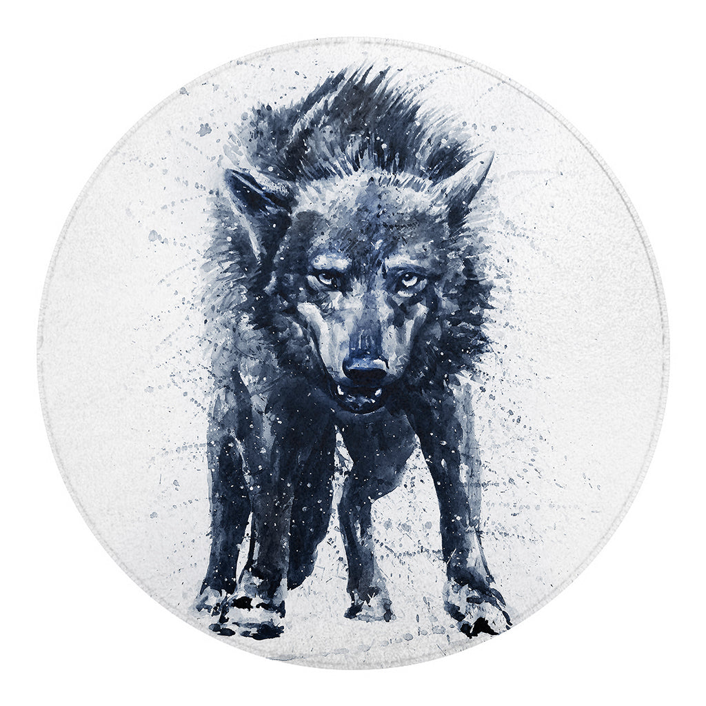 Watercolor Wolf Portrait Print Round Blanket