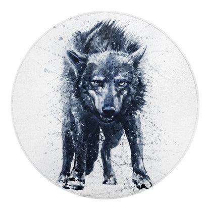Watercolor Wolf Portrait Print Round Blanket