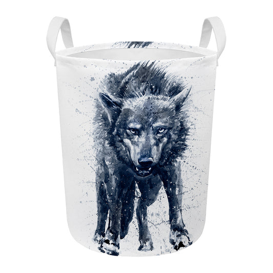 Watercolor Wolf Portrait Print Round Laundry Basket