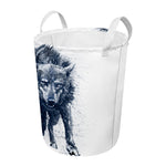 Watercolor Wolf Portrait Print Round Laundry Basket