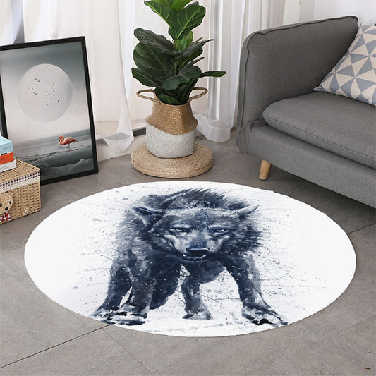 Watercolor Wolf Portrait Print Round Rug