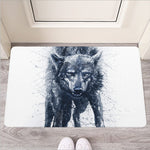 Watercolor Wolf Portrait Print Rubber Doormat