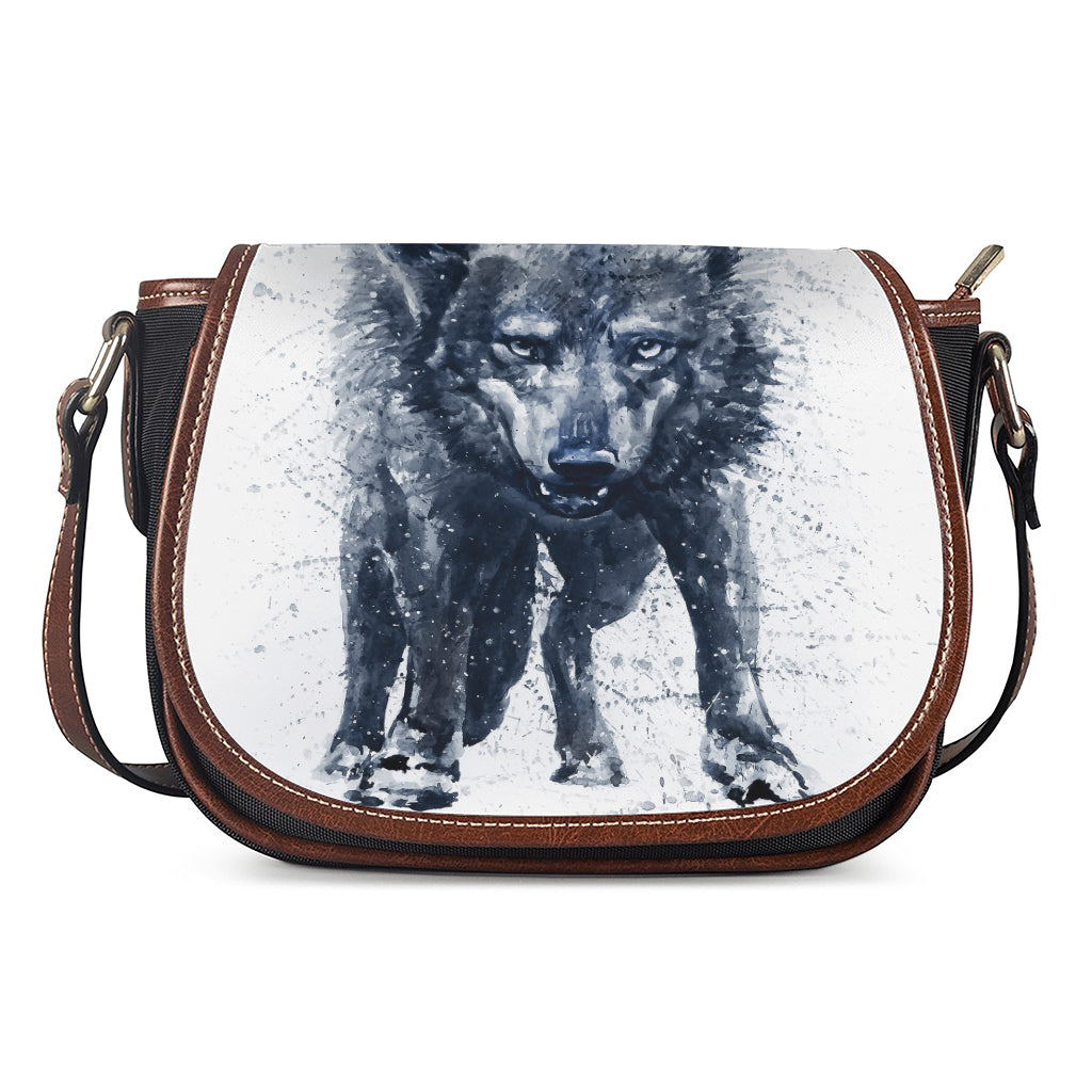 Watercolor Wolf Portrait Print Saddle Bag
