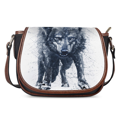 Watercolor Wolf Portrait Print Saddle Bag