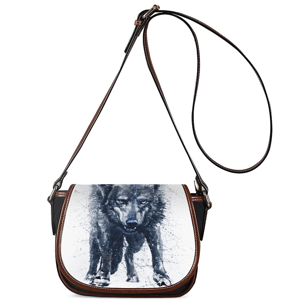 Watercolor Wolf Portrait Print Saddle Bag