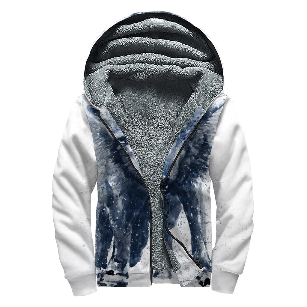 Watercolor Wolf Portrait Print Sherpa Lined Zip Up Hoodie