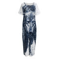 Watercolor Wolf Portrait Print Short Sleeve Long Nightdress