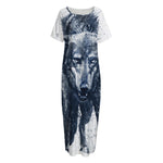 Watercolor Wolf Portrait Print Short Sleeve Long Nightdress