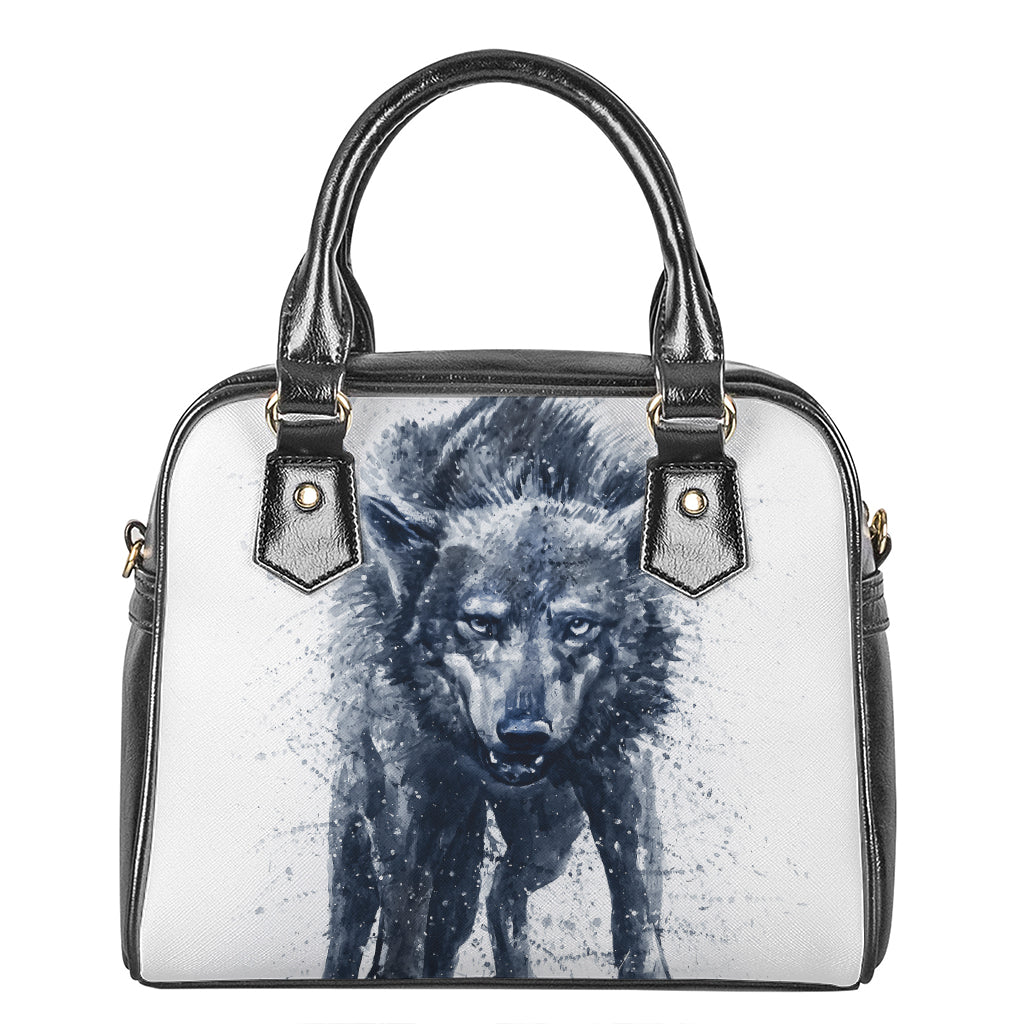 Watercolor Wolf Portrait Print Shoulder Handbag