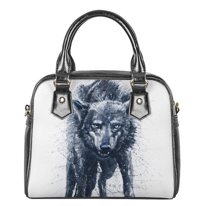 Watercolor Wolf Portrait Print Shoulder Handbag