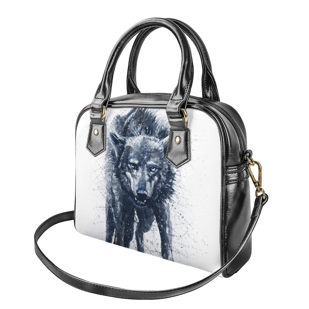 Watercolor Wolf Portrait Print Shoulder Handbag