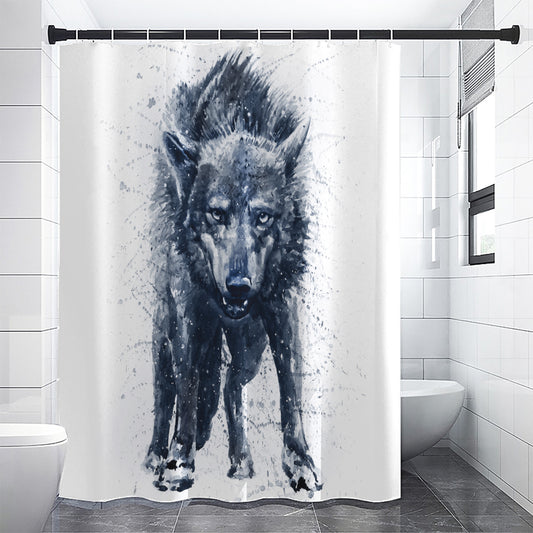 Watercolor Wolf Portrait Print Shower Curtain