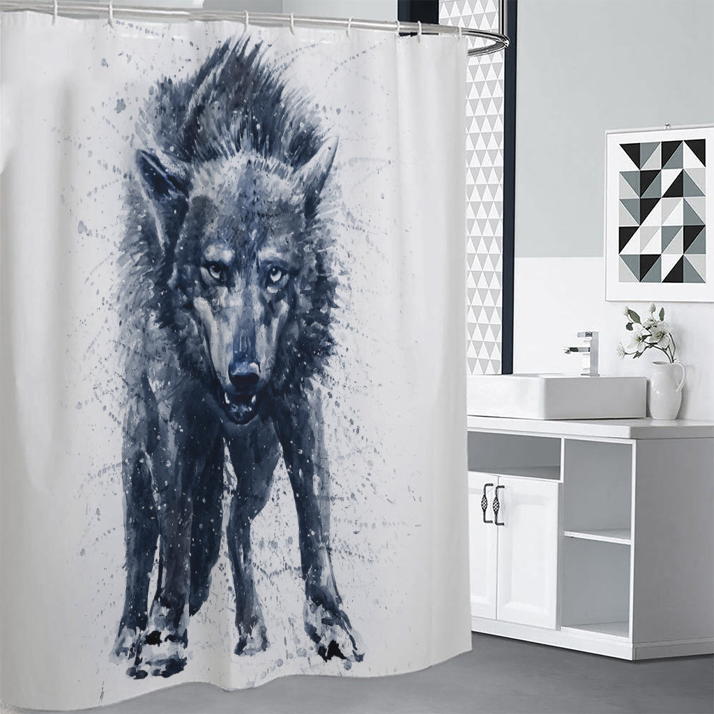 Watercolor Wolf Portrait Print Shower Curtain