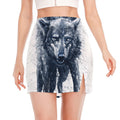 Watercolor Wolf Portrait Print Side Slit Mini Skirt