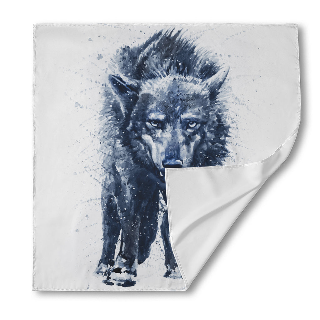 Watercolor Wolf Portrait Print Silk Bandana