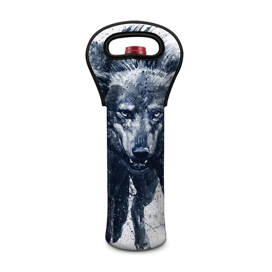 Watercolor Wolf Portrait Print Single Neoprene Wine Tote