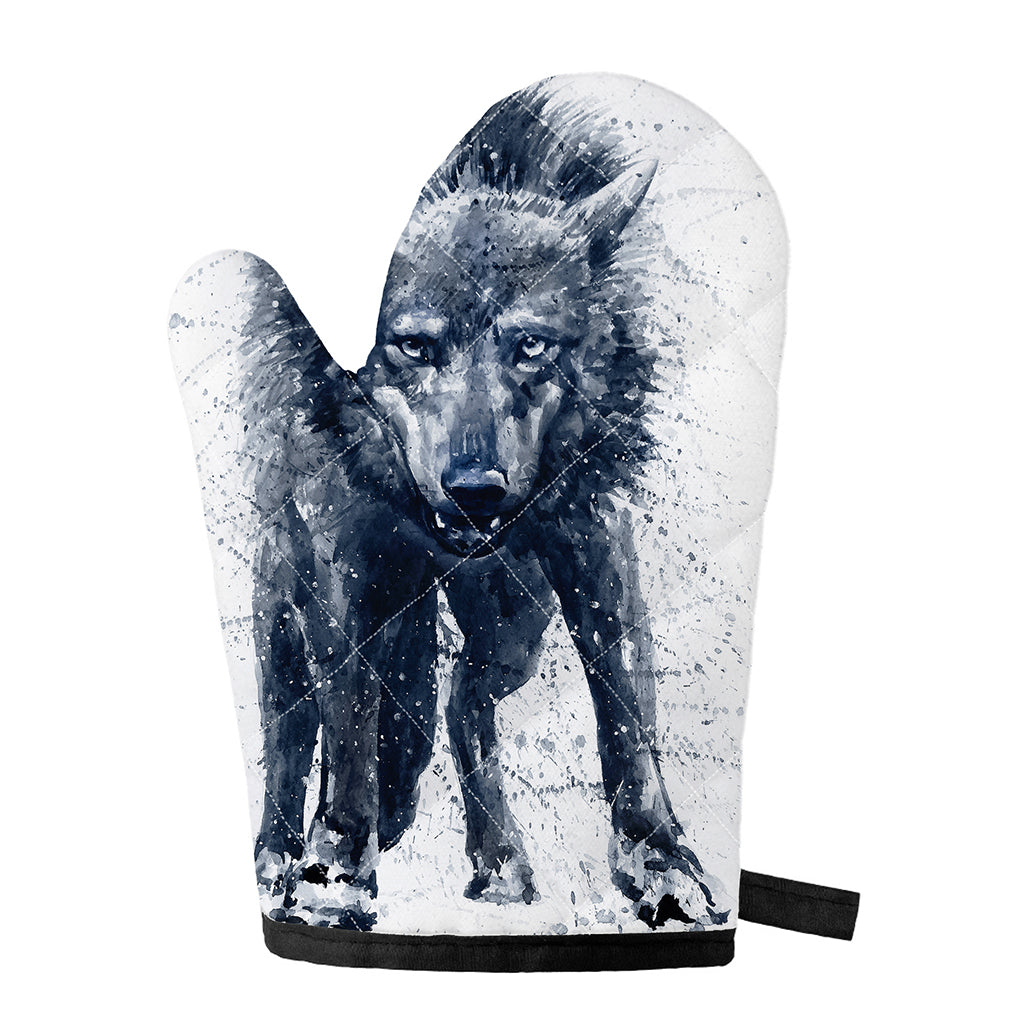 Watercolor Wolf Portrait Print Single Oven Mitt