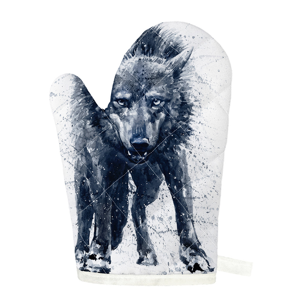 Watercolor Wolf Portrait Print Single Oven Mitt
