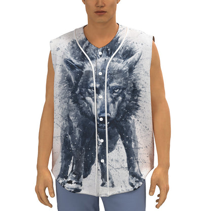 Watercolor Wolf Portrait Print Sleeveless Baseball Jersey
